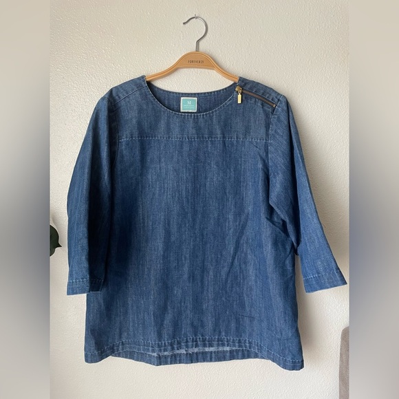 Martha Stewart Everyday Denim Zip Shoulder Blouse - Picture 3 of 4